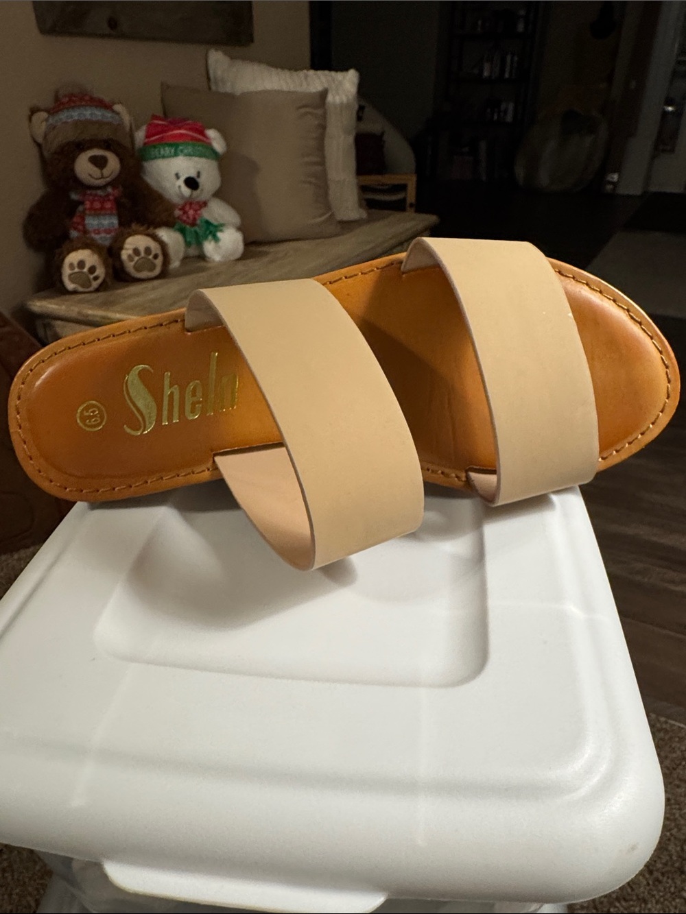 SheIn Neutral Double-Band Slide Sandals in Beige
